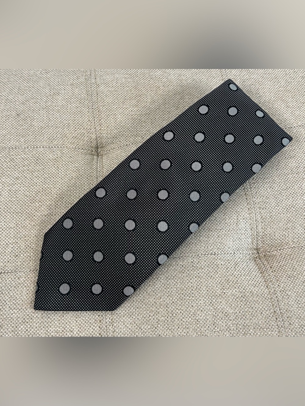 Daniel Milano 1956 Silk Tie Black Silver Poka Dots   Handmade Italy 60x3.5” EUC